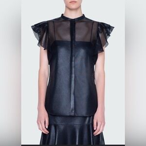Akris Punto Black Lacquered Lace Flutter-Sleeve Shirt
